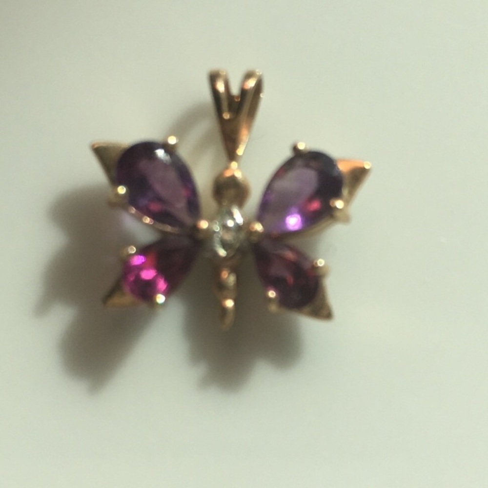 Amethyst 10k Gold Butterfly Pendant